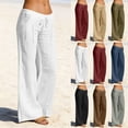 thumbnail image 4 of Diufon Linen Pants Women Summer Wide Leg Drawstring High Waist Pant Casual Loose Boho Beach Trousers with Pockets, 4 of 7