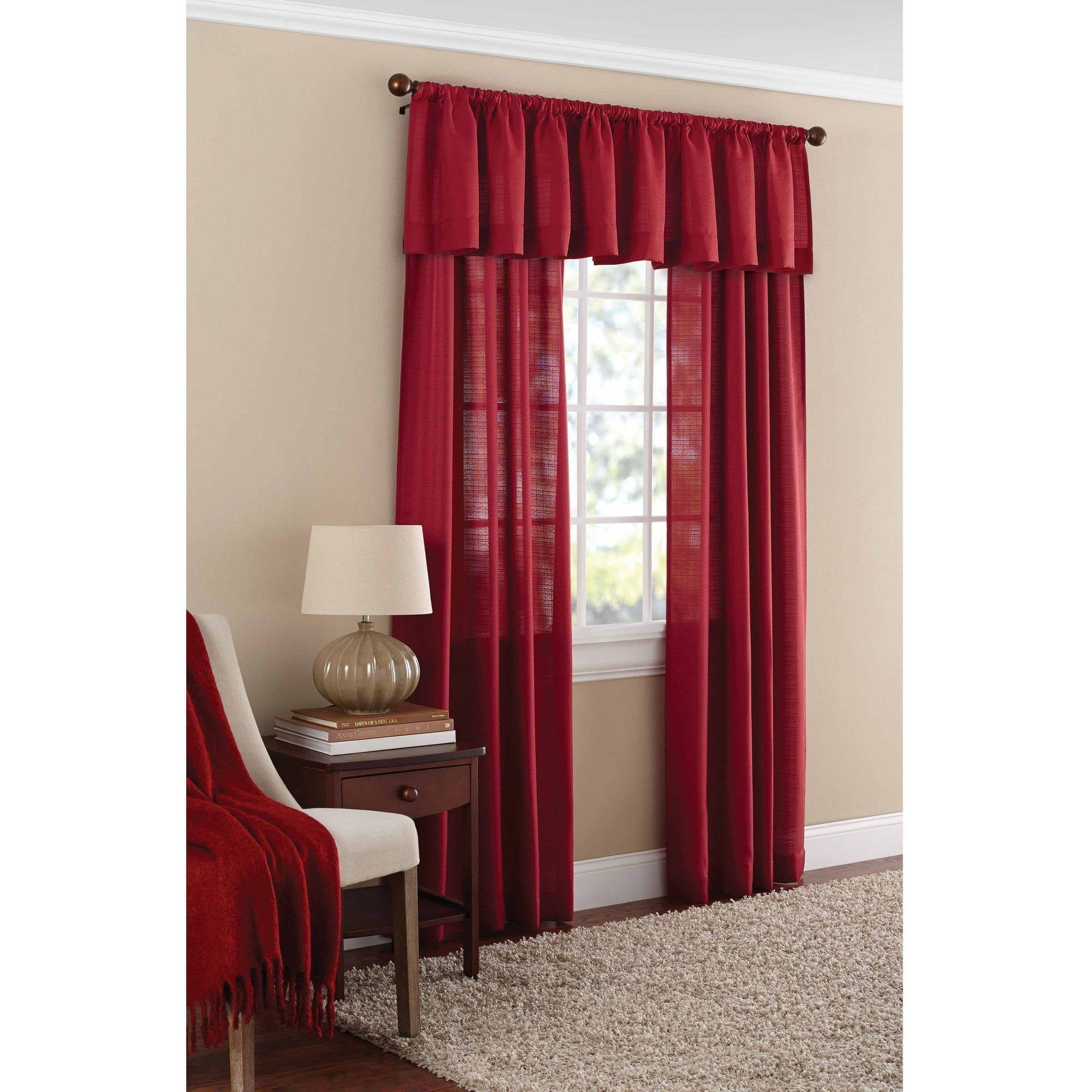 Mainstays Textured Solid Curtain Single Panel 56 X 17 Red Com