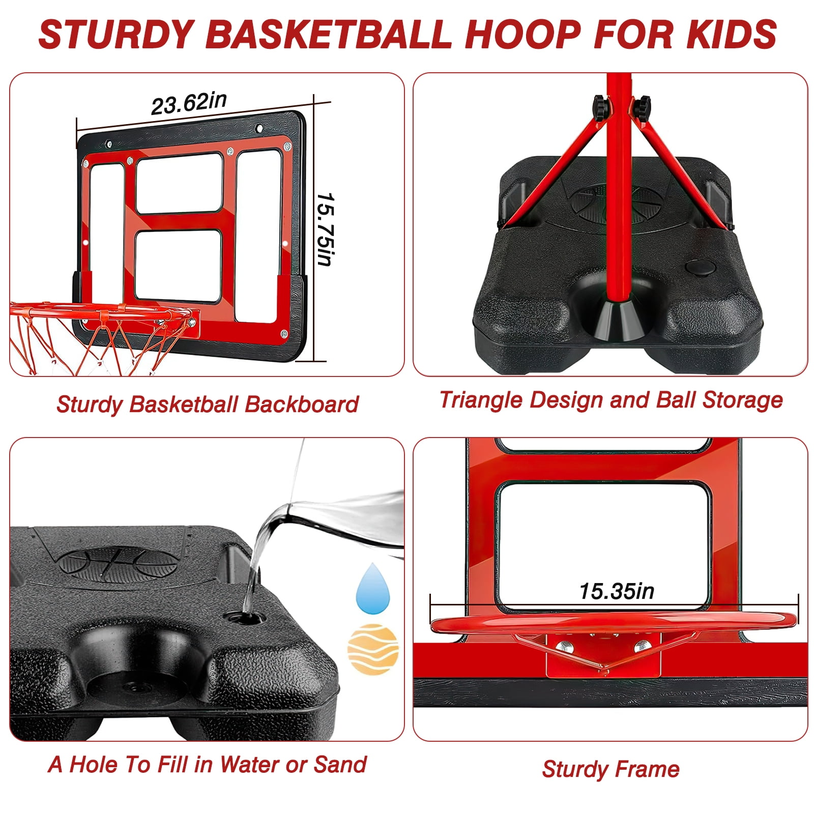 2 In 1 8.86FT Basketball Hoop Stand for Kids Youth and Adults, Indoor Outdoor Basketball Goal System with Fillable Base, 3 Balls, Adjustable Height Backyard Sport Game Gifts Toys