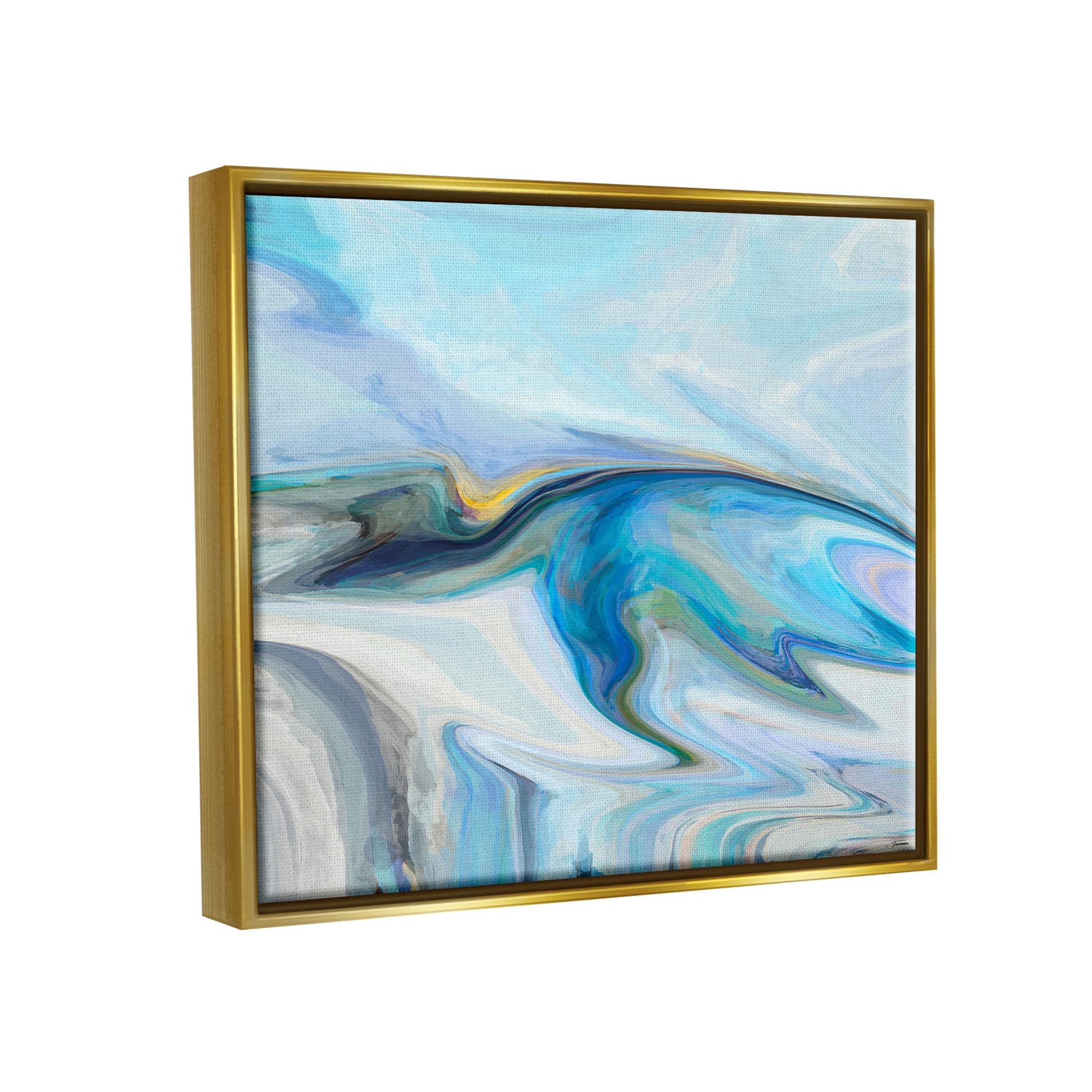 Fluid Blue Contemporary Composition Abstract Graphic Art Metallic Gold Framed Art Print Wall Art