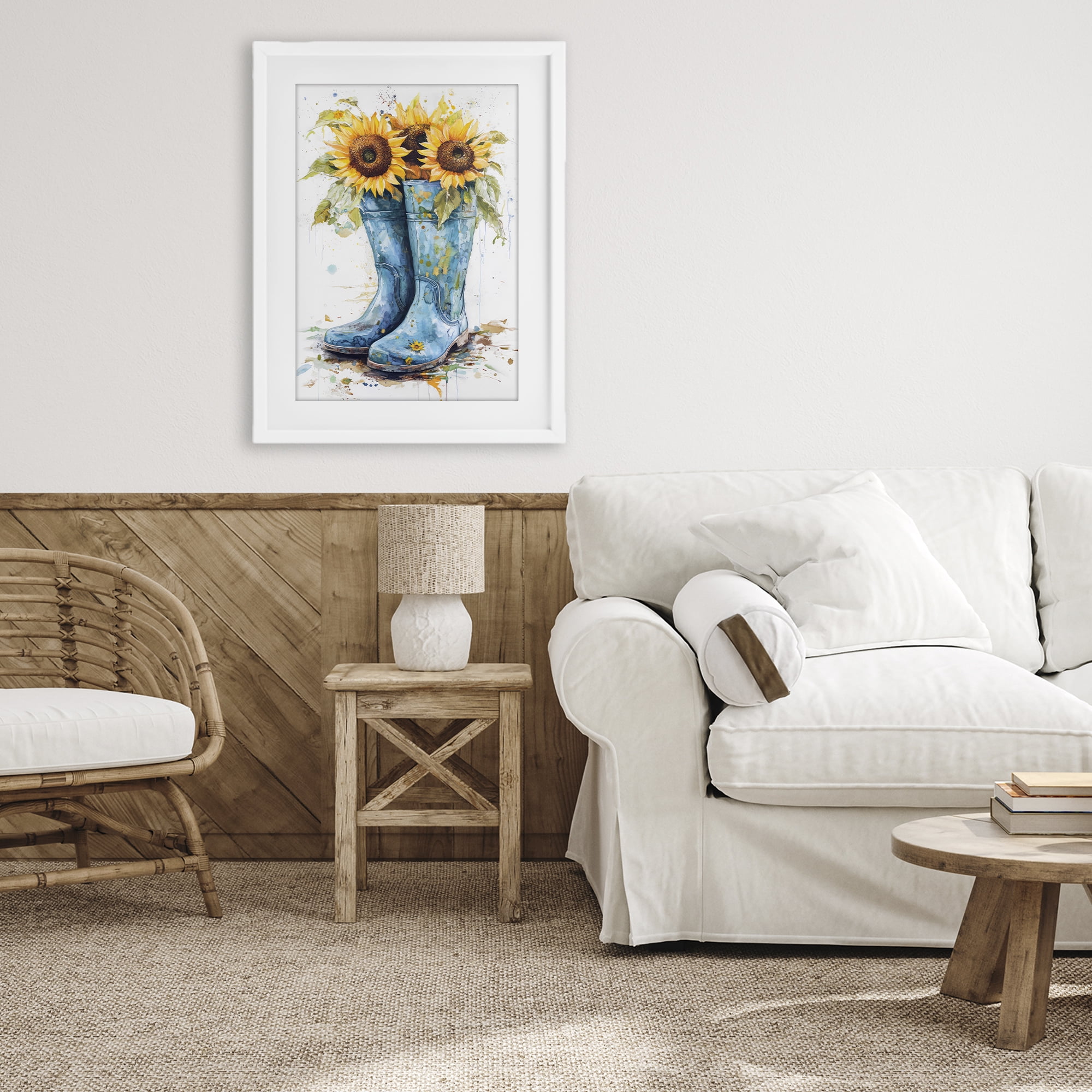 Stupell Industries Blue Rain Boots & Sunflowers White Framed Print Under Glass, design by Tina LeCour