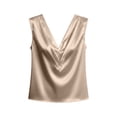 thumbnail image 4 of LNWUY Women's Silk Satin Camisole Tank Tops V Neck Pleated Dressy Casual Sleeveless Blouses Summer Business Work Shirts Beige XXL, 4 of 6