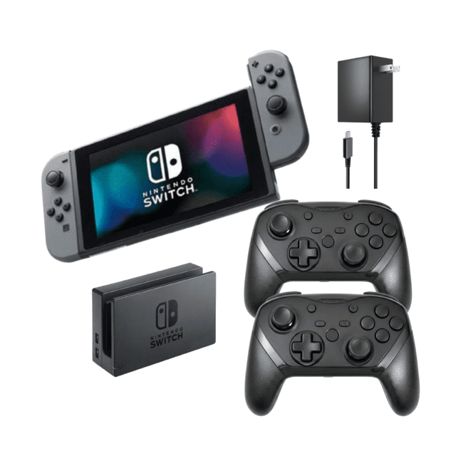 Nintendo Switch 32GB Gaming Console Bundle (Refurbished) - Includes Gray Joy-Cons plus 2-Pack RetroFam Switch Pro Controller