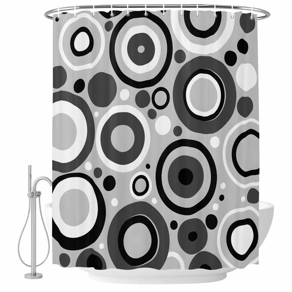 Shower Curtain Grey Geometric Circle Bathroom Curtains with Hooks, Waterproof Fabric Modern Art Abstract Bath Shower Curtains Set for Bathroom Bathtubs Decor 36x72 Inch