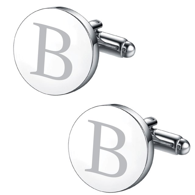 BodyJ4You 2PC Cufflinks Engraved Personalized Initials Letter B Formal Button Shirt Gift Box Set