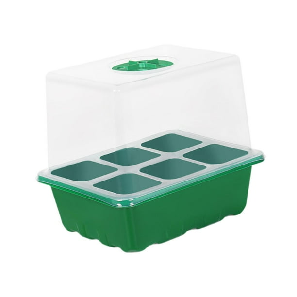 Bandeja de cultivo con tapa para iniciar plantas, ideal para jardinería interior, tierra y pasto de trigo. Verde