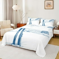 jejeloiu Sketch Artwork Twin Sheet Set,Snowboard Ski Sports White Blue,Cozy Decor For Kids,3-Piece