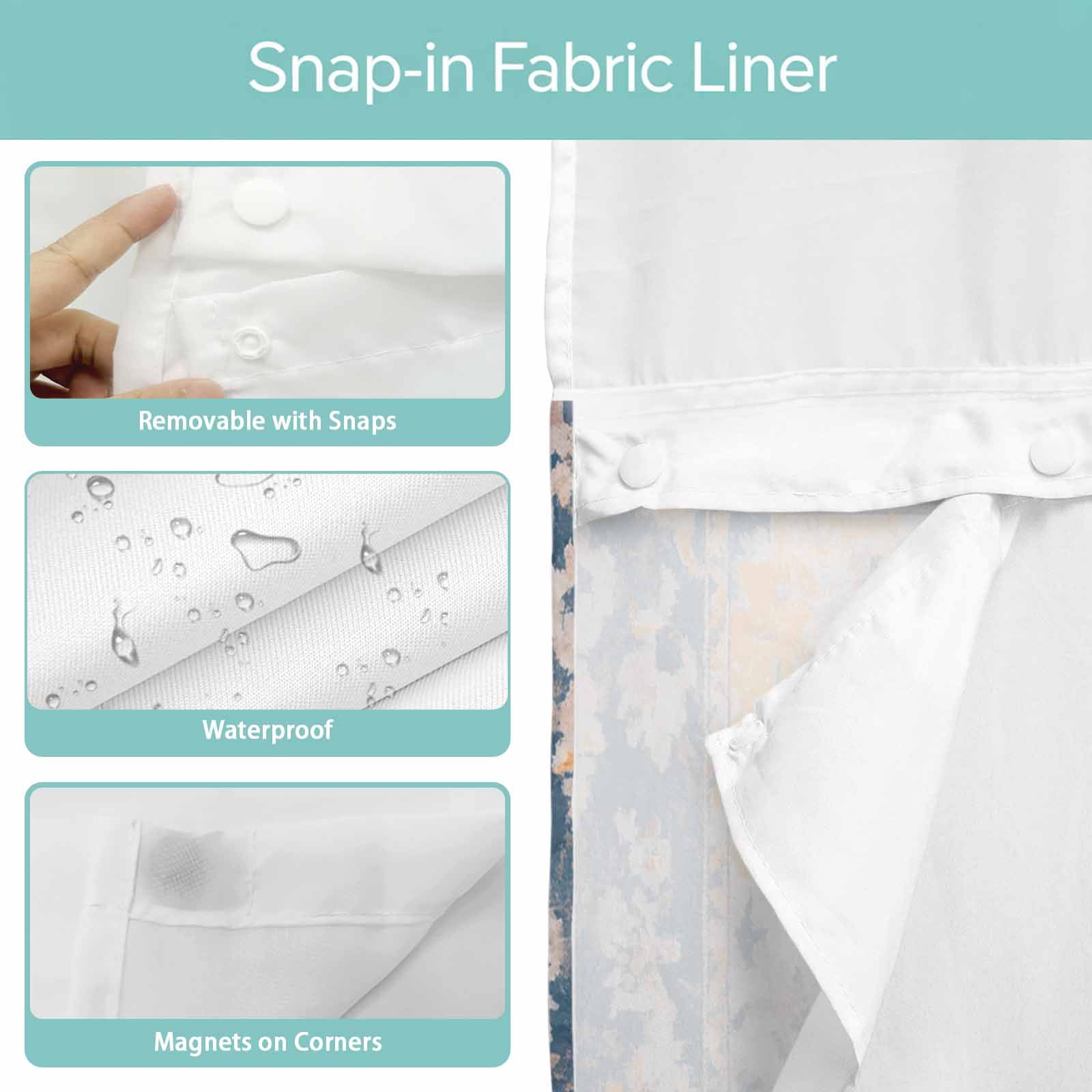 No Hook Shower Curtain, Boho Chic Ethnic Long Bathtub Curtains with Snap in Liner, Orange Blue Vintage Tribes Waterproof Washable Fabric Bathroom Curtain Sets, 72"W x 78"L