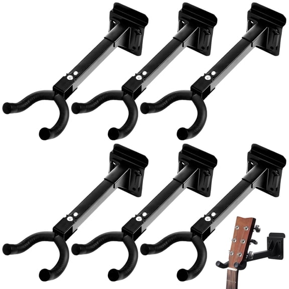6 Pcs Guitar Hangers, Heavy-Duty Rotatable Slatwall Hooks, Long-Lasting Metal Mount for Acoustic Electric Bass Ukuleles, Space-Saving Instrument Display Rack