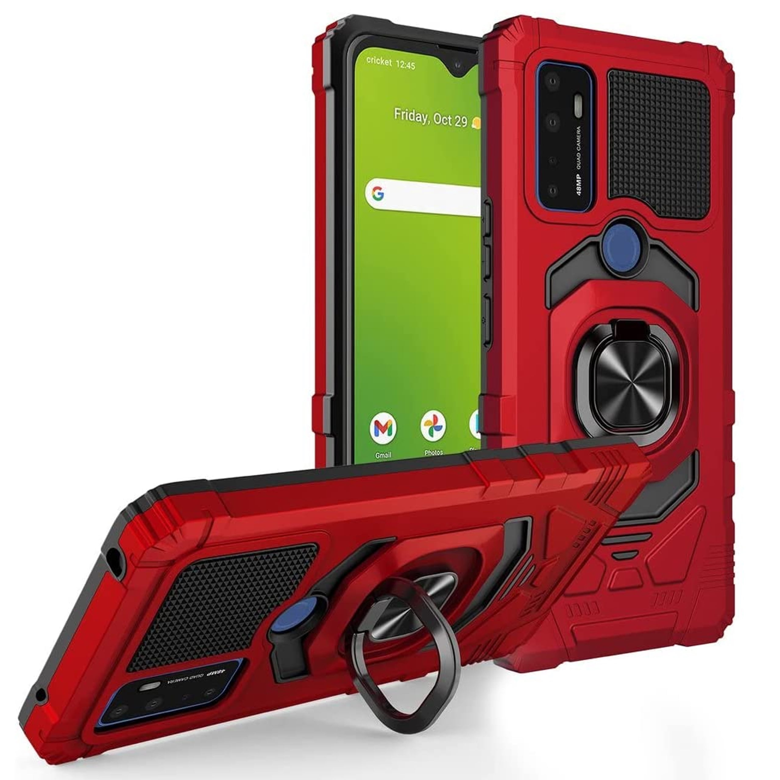 Xpression Phone Case For TCL K24 /TCL K23 Hybrid Magnetic Car Mount Ring Kickstand Stand Holder Full-Body Armor Protective [Military Grade] Cover, Red