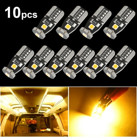 EEEkit 10x T10 Wedge 12V Super Bright 194 168 2825 Amber Yellow LED Light Bulbs