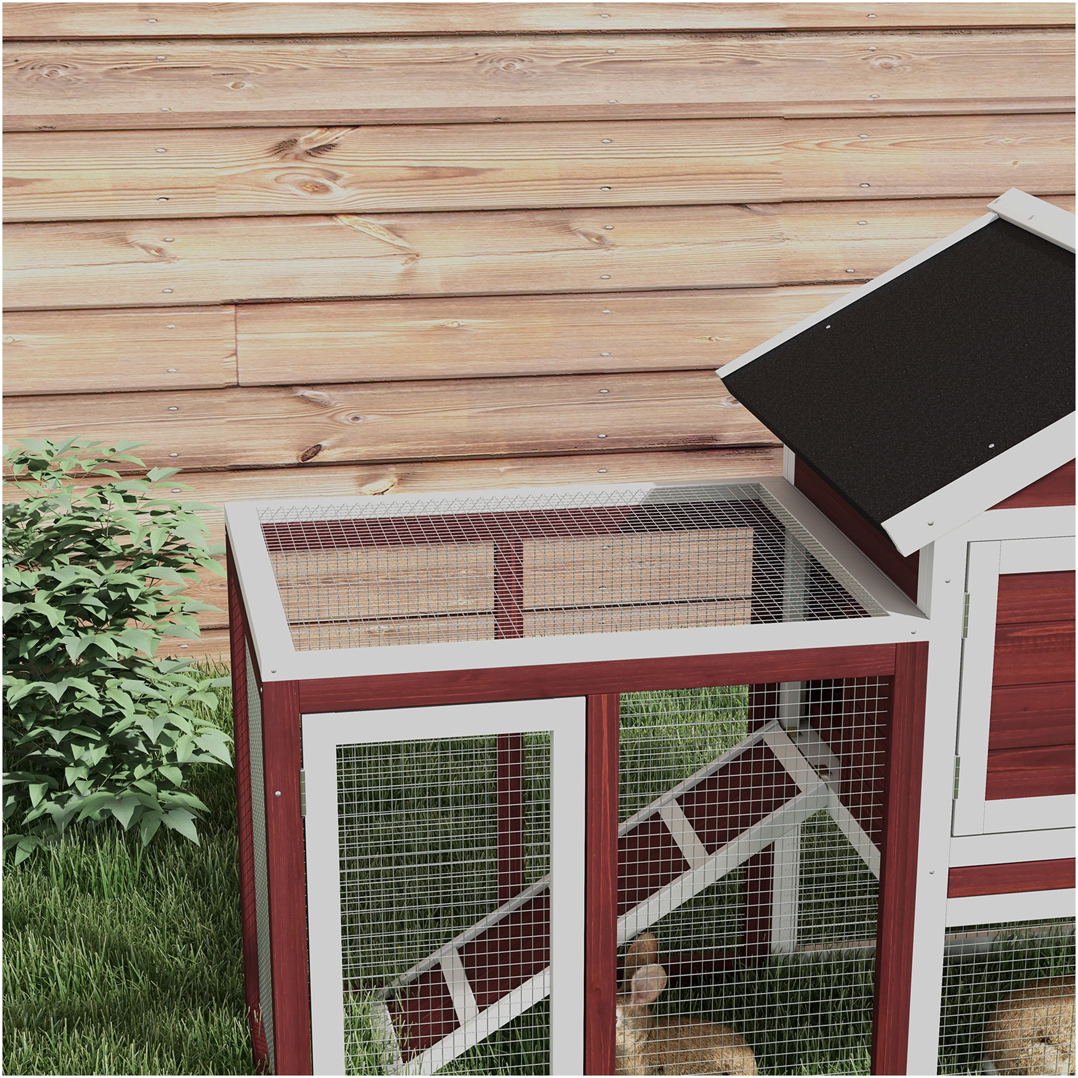 JERFIT 48 Inch Outdoor Rabbit Hutch with Waterproof Roof, Removable Tray, Ramp & Run for 2 Rabbits, Wooden Bunny Cage House, Brown