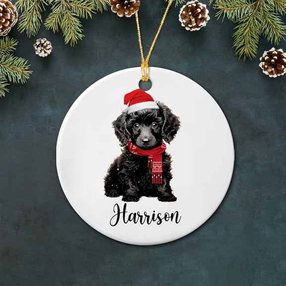 Personalized Black Poodle Puppy Ceramic Ornament Christmas 2025, Black Poodle Puppy Xmas Ornament Gift for Dog Dad Mom, Custom Name Dog Lover Christmas Ornament, Black Poodle Puppy Ceramic Ornaments