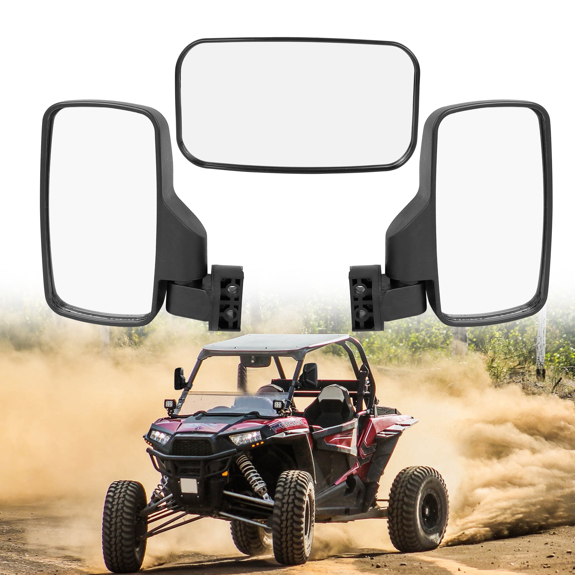 Unique Bargains 2" 1.75" 1.46" Round Roll Cage UTV Rear View Center Side Mirror Set Black for Polaris for Kawasaki