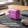 thumbnail image 2 of Powertek Ultra 20W USB-C PD + 18W USB-A Wall Charger, Pink, Dual Port Fast Charging Adapter, Charge Two Devices, 2 of 6