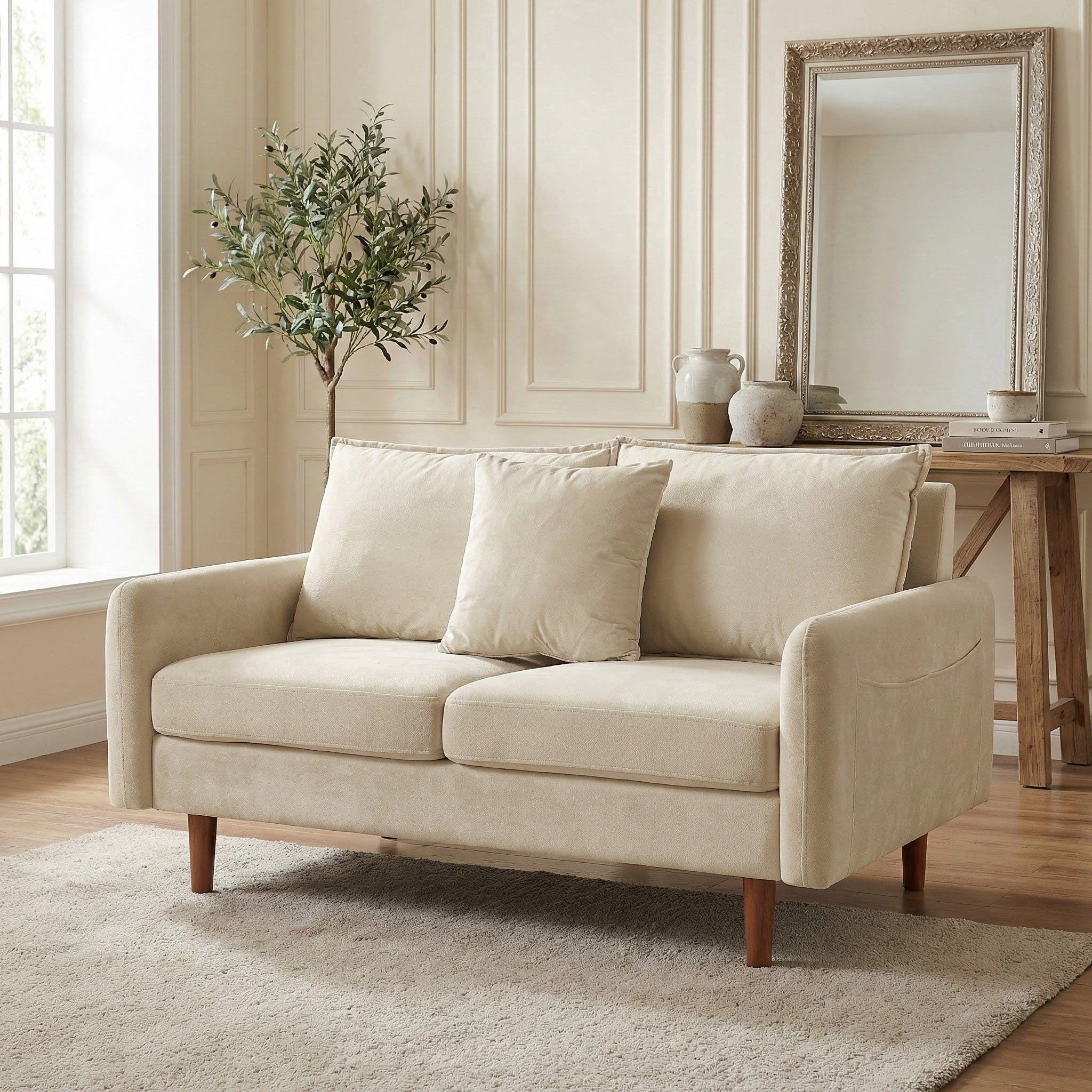 56.1" Modern Mid-Century Loveseat, Velvet Upholstery,Compact Sofa with Wooden Legs