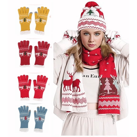 Yoyauz Winter Knitted Warm Hat Beanie Hat   Scarf   Touch Screen Glove Set Suitable for men and women