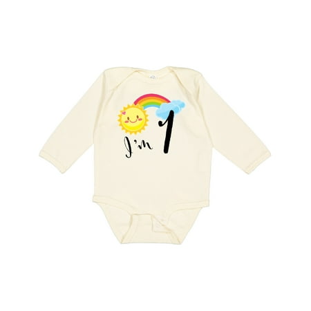 

Inktastic I m 1- First Birthday Sun Rainbow Gift Baby Boy or Baby Girl Long Sleeve Bodysuit