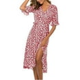 thumbnail image 2 of EGNMCR Robes de Fête pour Femmes Mode Femmes Été Décontractée Robe Imprimée Col en V Manches Courtes Robe Ample, 2 of 5