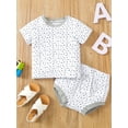 thumbnail image 2 of Seyurigaoka 2 Pcs Toddlers Boys/Girls Outfits, Patchwork Pattern Short Sleeve Round Neck T-Shirt + High Waist Drawstring Short Pants, 2 of 9