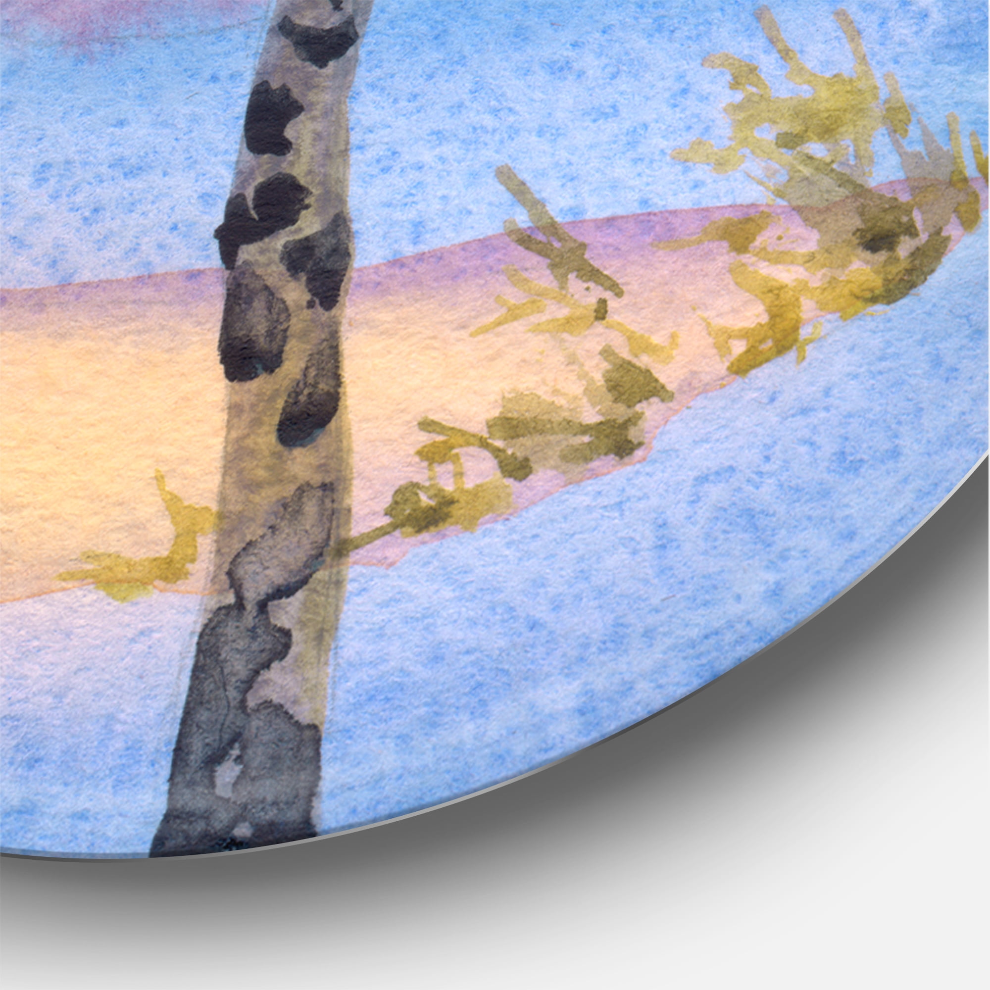 Designart 'Evening Sky Over Lake Winter Landscape' Traditional Circle Metal Wall Art 29x29 - Disc of 29