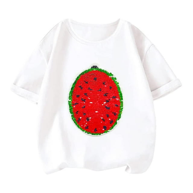 Camisetas con cuello redondo, camiseta con lentejuelas de sandía, camiseta informal, camiseta con lentejuelas de sandía, funcionamiento suave