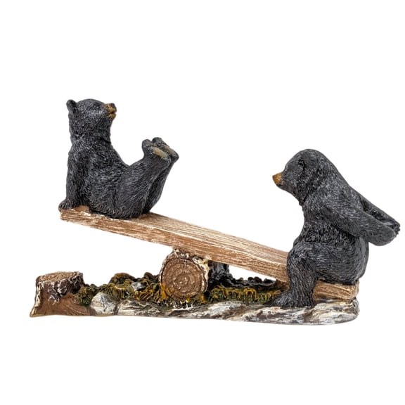 Rustic Bear Seesaw Figurine – Resin Two Bears on a Wooden Seesaw – Cabin & Lodge Woodland Décor