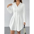 thumbnail image 3 of Womens Summer Short Dresses Solid Button Front Long Sleeve Casual Shirt Dress For Women, 3 of 5