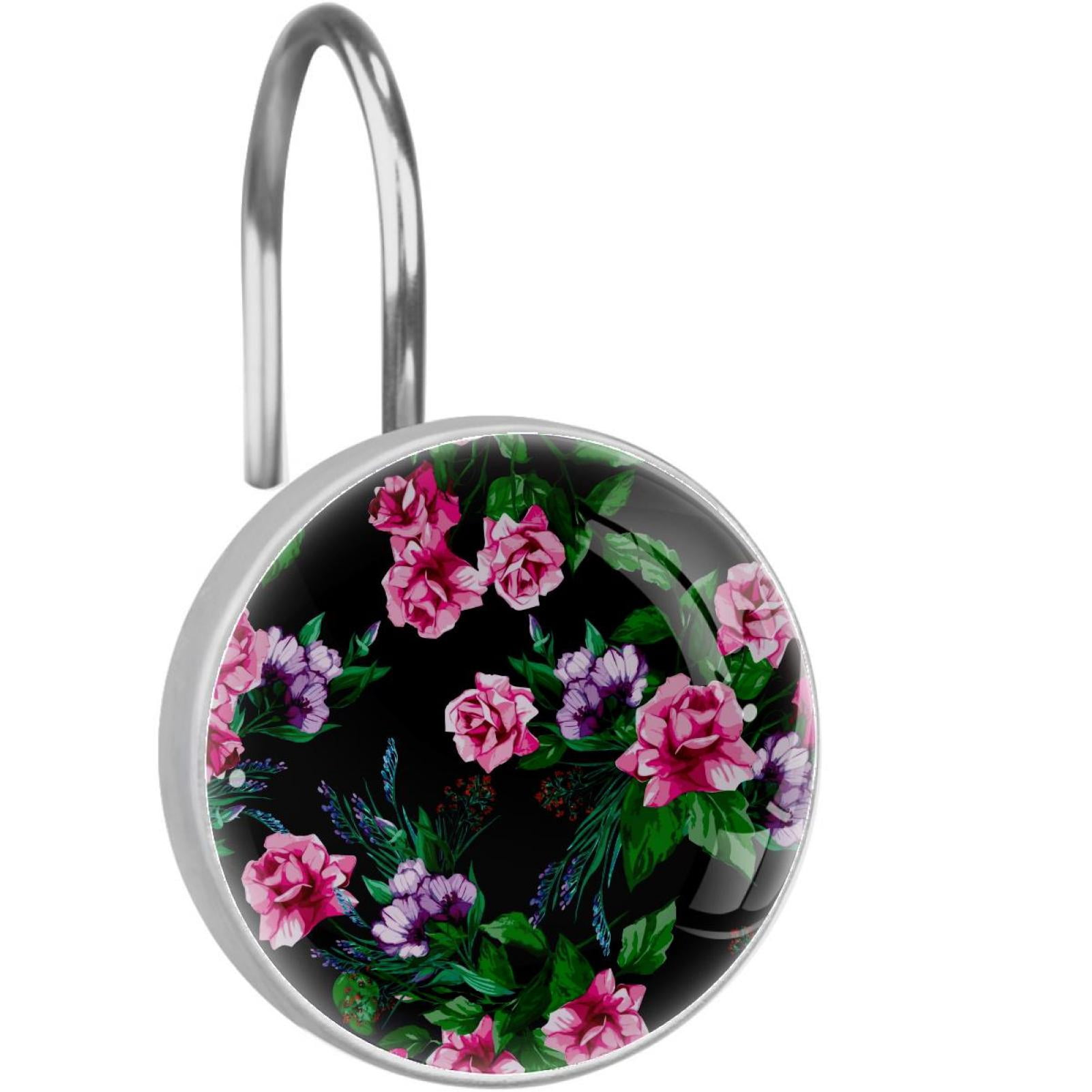 Retro Flowers Floral Shower Curtain Hooks（Set of 12）for Home Hotel ...