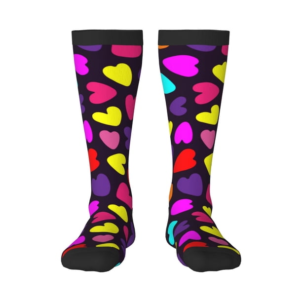Fotbe Colorful Hearts Calcetas Divertidas Estampadas para Hombre y Mujer, Calcetas de Algodón hasta la Rodilla para Caminar, Correr, Enfermería y Embarazo