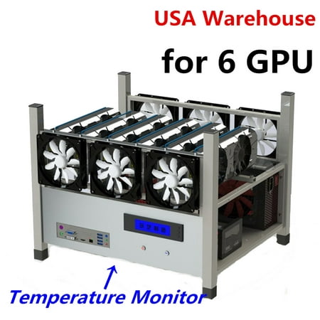 ON CLEARANCE Aluminum 6 GPU Stackable Open Air Mining Case Computer ETH BTC Ethereum Miner Frame Rig Lot + 6x Cooling Fan Temp Monitor System Good Heat