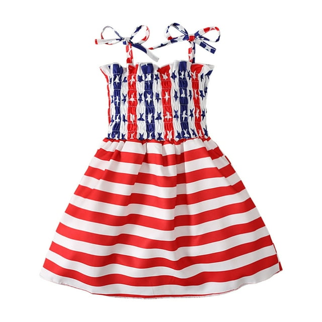 Splozh Robes pour Filles Enfants pour Bébé Robe Tutu de Fête Robe pour Tout-Petit Bébé Fille Robe du 4 Juillet Sans Manches Smockée et à Bretelles Spaghetti Vêtements d'Été Rouge, 5-6 Ans