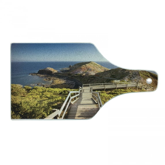 Australia Cutting Board, Cape Schanck Boardwalk Runs Towards the Sea Rock Formation Victora Australia, Decorative Tempered Glass Cutting and Serving Board, in 3 Sizes, by Ambesonne