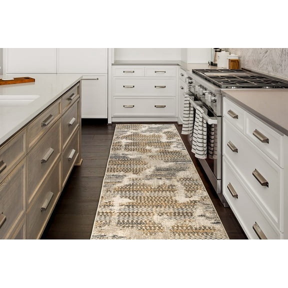 La Dole Rugs Transitional Abstract Rustic Contemporary Runner Rug - Premium Durable Carpet for Living Room, Entrance, and Hallway - Silver, and Beige, 3x5 (2'7" x 4'11", 80cm x 150cm)