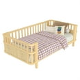thumbnail image 4 of Miniyam Kids Twin Fence Bed with Safety Rails, Low Profile Platform Bed for Children, Sturdy Slatted Support, Natural, 4 of 7