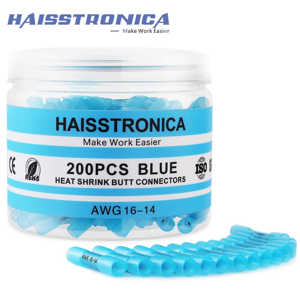 haisstronica 200PCS Heat Shrink Butt Connectors,Marine Grade Waterproof Wire Connectors Kit,Tinned Copper Insulated  Connectors