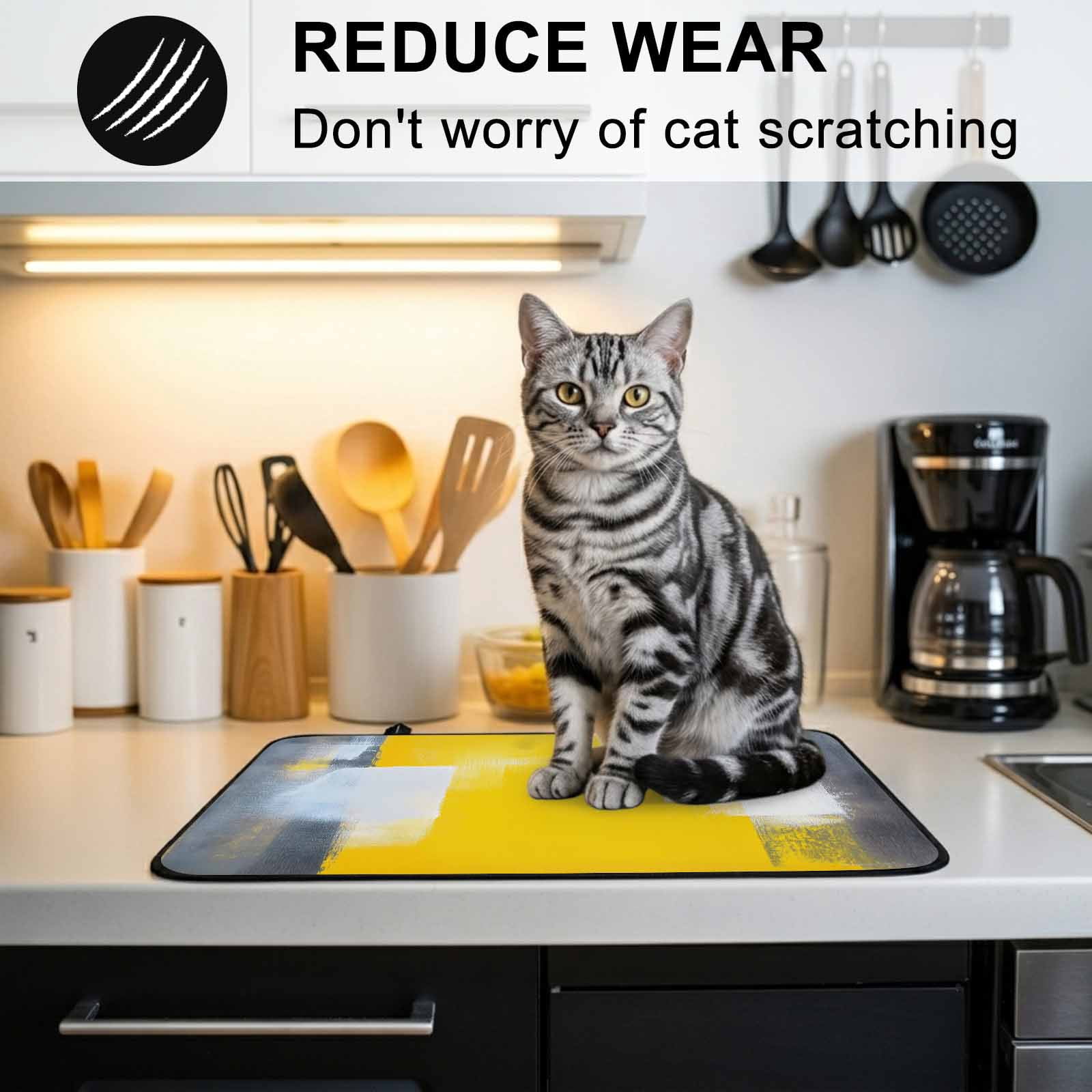 Yellow Grey Stove Top Cover for Electric Stove, Heat-proof & Non Slip Glass Top Stove Cover Protector, Oil Painted Modern Abstract Vintage Kitchen Flat Cooktop Rubber Mat 24x21 Inches