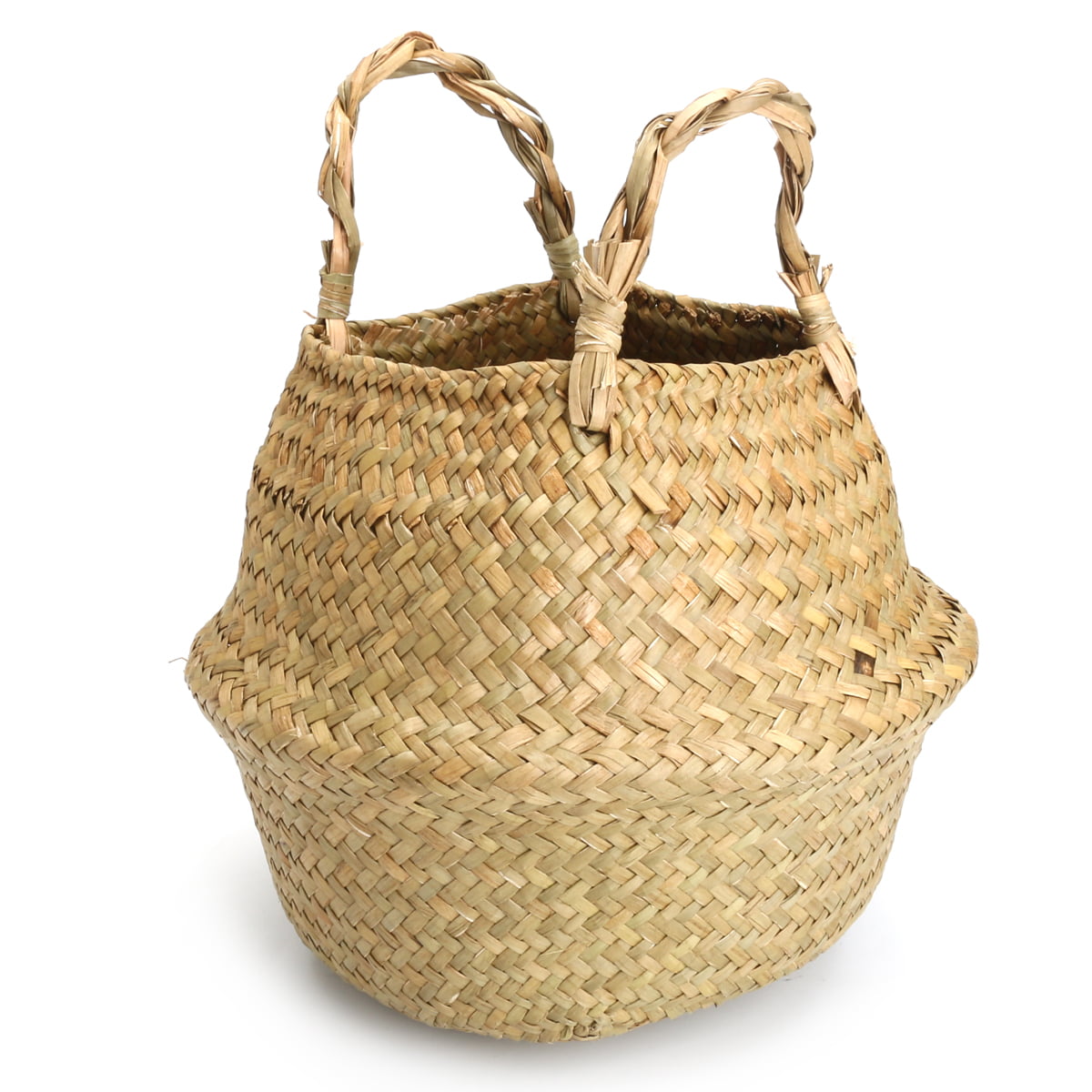 Seagrass Basket with Handles Whitelotous Black Woven Seagrass Belly Basket for Plant Toy Organization Multipurpose Decorative Storage Baskets Small Picnic 