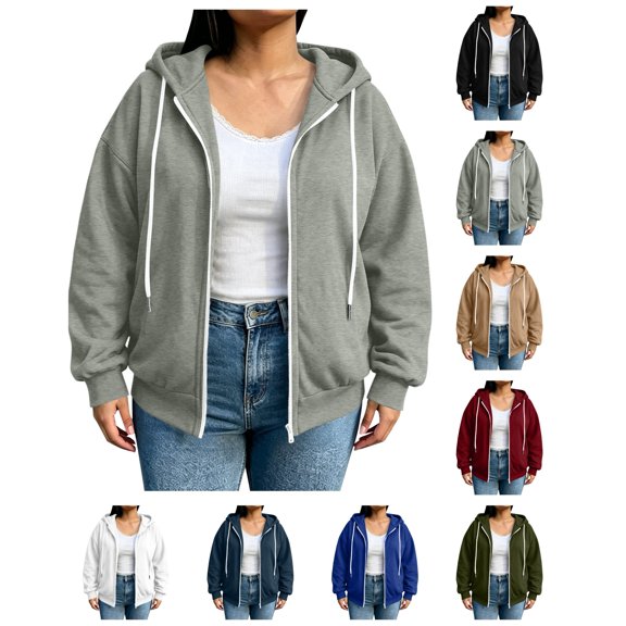 Sakuulaan Womens Plus Size Hoodie Zip Up Fleece Sweatshirt Long Sleeve Casual Cardigan Jacket