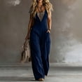thumbnail image 2 of Ke1Clo Spring Fall Jumpsuits for Women Sleeveless Loose Wide Leg Cargo Rompers with Pocket Casual Solid High Waist Romper Dark Blue L, 2 of 5