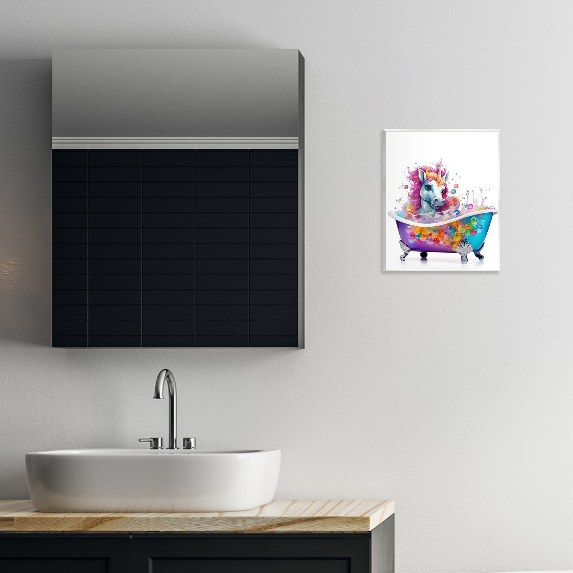 Stupell Industries Rainbow Bubbles Unicorn Typography Painting Unframed Art Print Wall Art, 11 x 14