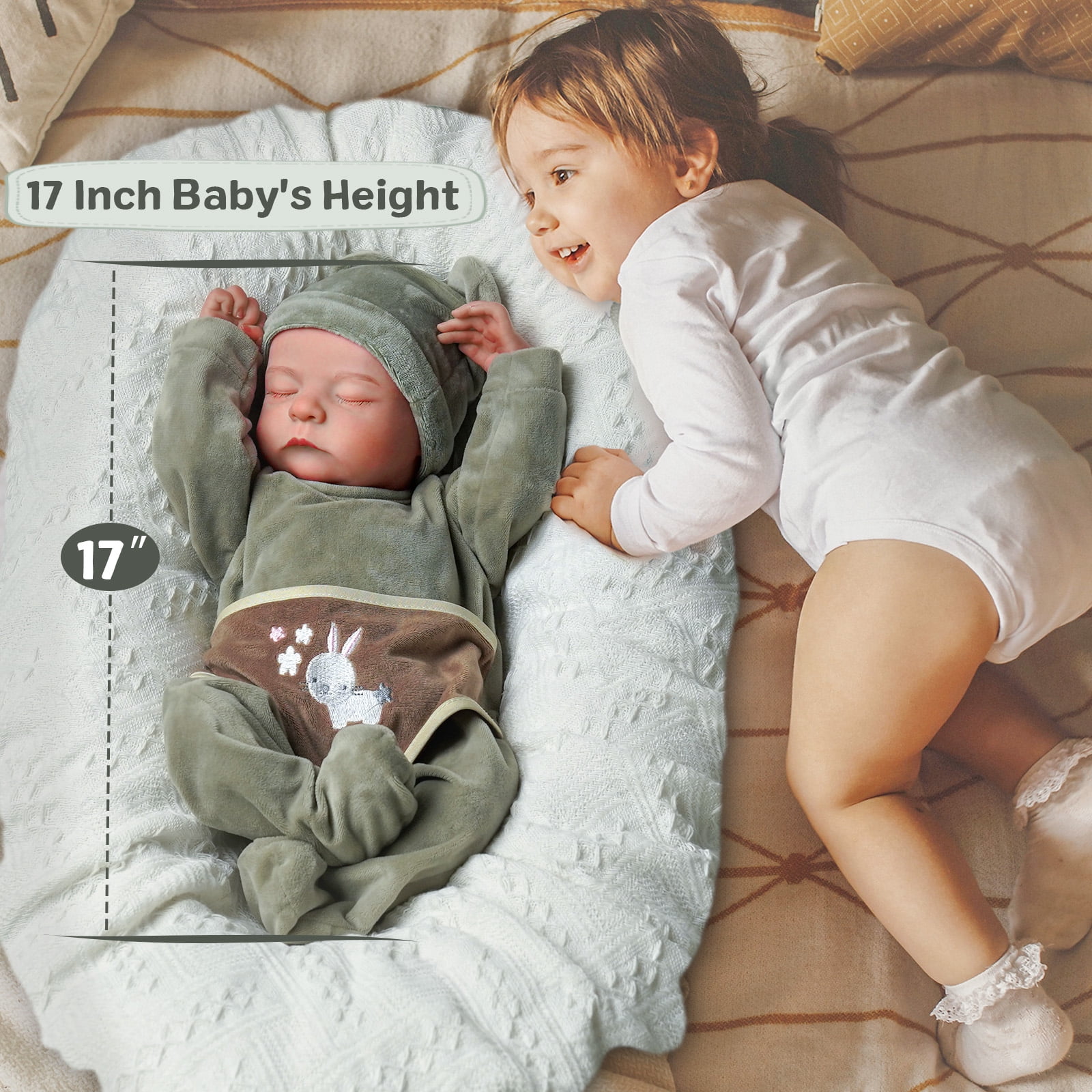 RSG Lifelike Reborn Baby Dolls - 17-Inch Soft Cloth Body Newborn Real Life Baby Dolls with Toy Accessories for Kids Age 3 +