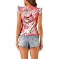 thumbnail image 3 of INSPIRE CHIC Women's Tropical Printed Square Neck Ruffle Tank Top M Pink White, 3 of 6