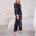 thumbnail image 3 of Picia Purple Flower Lazy Cat Pattern Women’s Long-Sleeve Sleepwear Set - Soft 2-Piece Loungewear with Pockets, Comfy PJs for Relaxing Nights-, 3 of 7