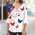 thumbnail image 2 of Kezqiaxn 4Th Of July Womens Blouses Business Casual V-Neck Ruched 3/4 Sleeve Tops Plus Size Clothes for Women Summer Fashion Clothing, 2 of 5