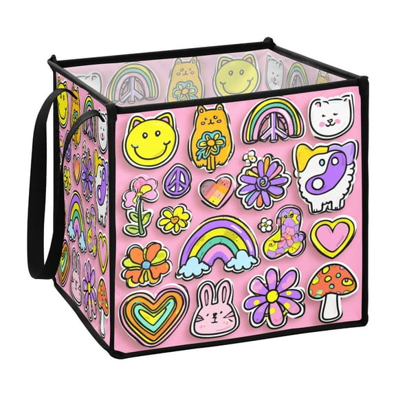 Home Organizer Foldable Fabric Storage Bin With Handle Cartoon Elements