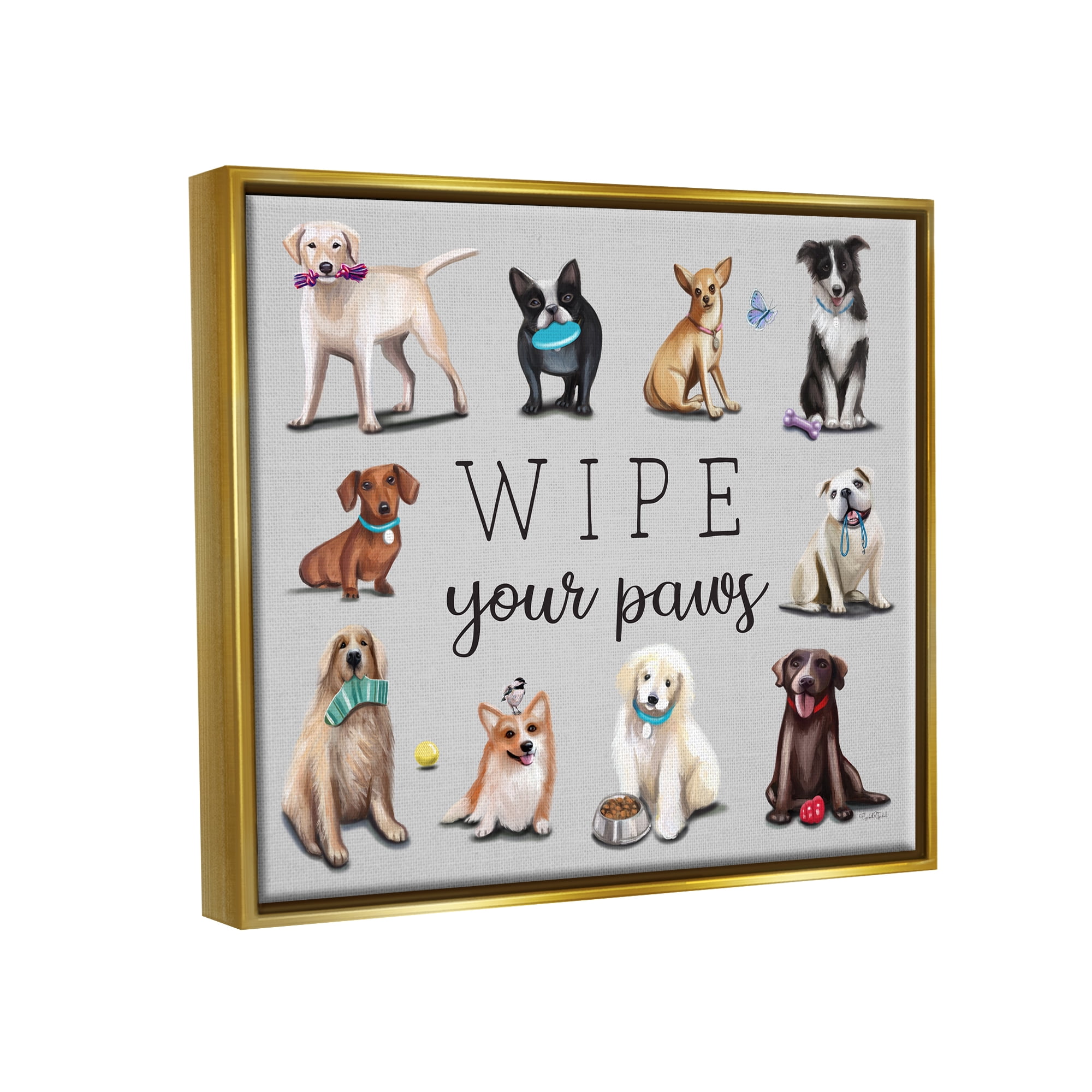 Stupell Wipe Your Paws Pet Dog Phrase Animals & Insects Painting Gold Floater Framed Art Print Wall Art
