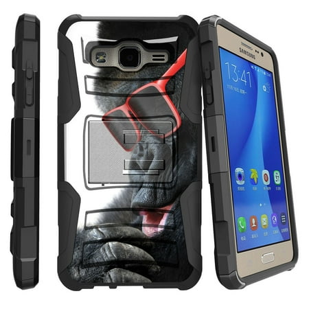 Samsung Galaxy On5 G550 Miniturtle® Clip Armor Dual Layer Case Rugged Exterior with Built in Kickstand + Holster - Gorilla with (Best Way To Clean Gorilla Glass)