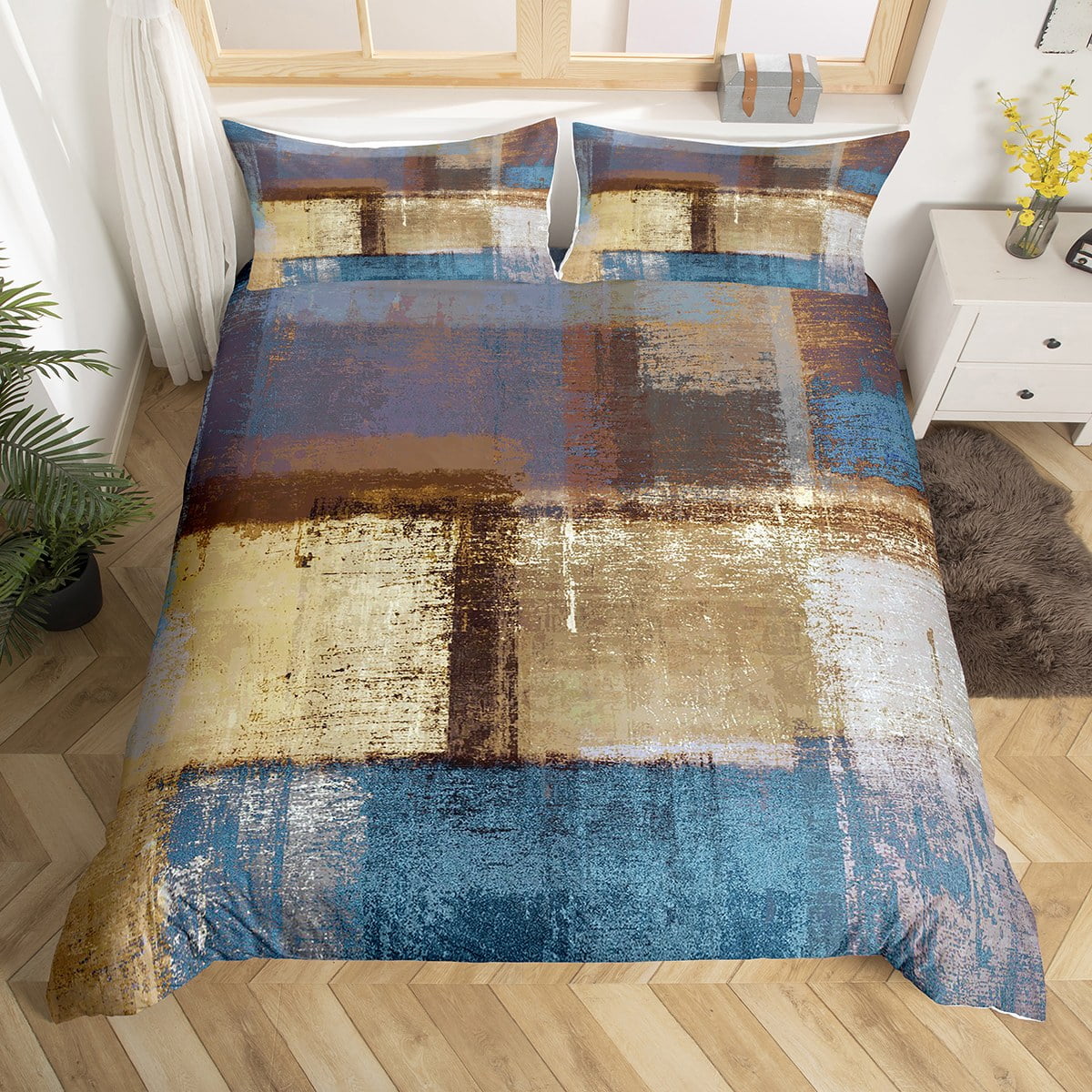 YST Brown Ombre Comforter Cover Gradient Bed Set, Grunge Watercolor