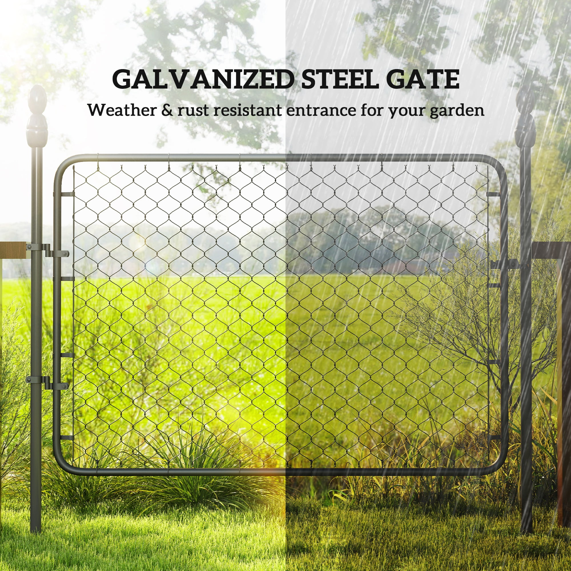 QISHENSHUI Heavy-Duty Chain Link Fence Gate – Adjustable Galvanized Steel  Garden Gate with Rust-Resistant Build for Secure Yard & Garden Boundaries,  ...